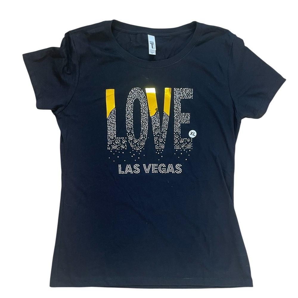 NEW Love Las Vegas Rhinestone Graphic Black Short Sleeve Tee Sixe XL NWOT